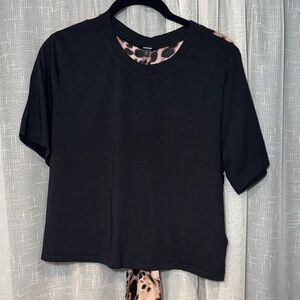 Express Black Top with Leopard Detail
